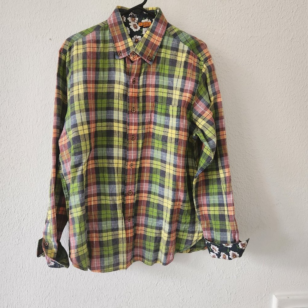 Tailor Vintage Button Down Shirt Mens Large Plaid Long Sleeve Flip Cuff